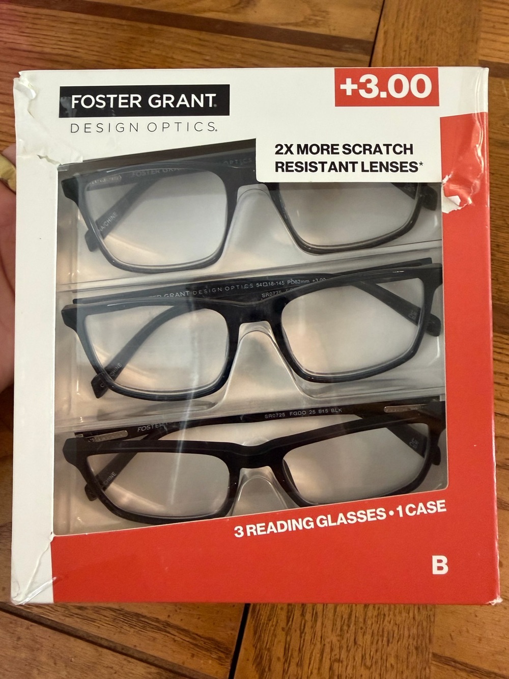 Foster Grant Men’s +3.00 Reading Glasses 3-pack Open Box Blue Brown Black